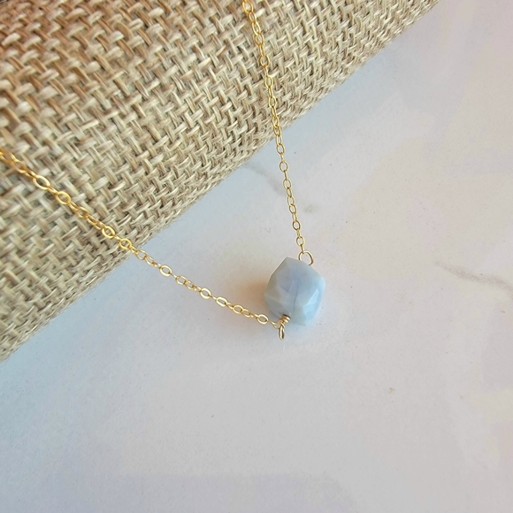 Blue Opal Necklace Minimalist Crystal Gemstone November Birthstone - Picture 2 of 6